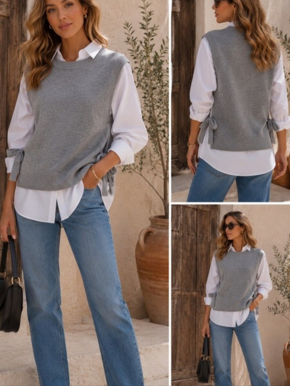 Zenana Outfitters Grey Knit V-Neck Sleeveless Sweater Vest